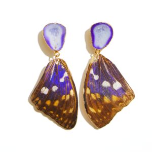 Great Emperor Butterfly Forewing Earrings handcrafted in gold vermeil with moonstone