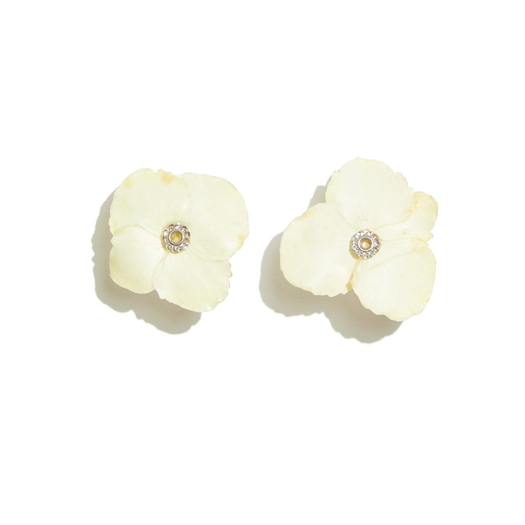 Small Hydrangea White Topaz - Hydrangea Studs in 14K White Gold